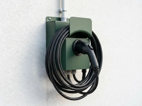 Borne murale compacte installee sur la facade d'un garage